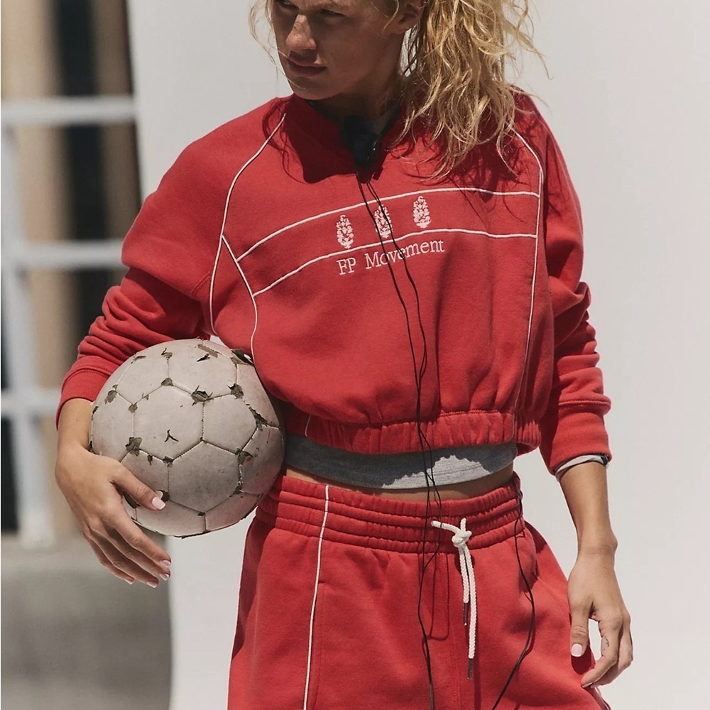 FREE PEOPLE FP Movement Seeing Double Red Sweatshirt and Shorts Set Medium NWT - Picture 10 of 16